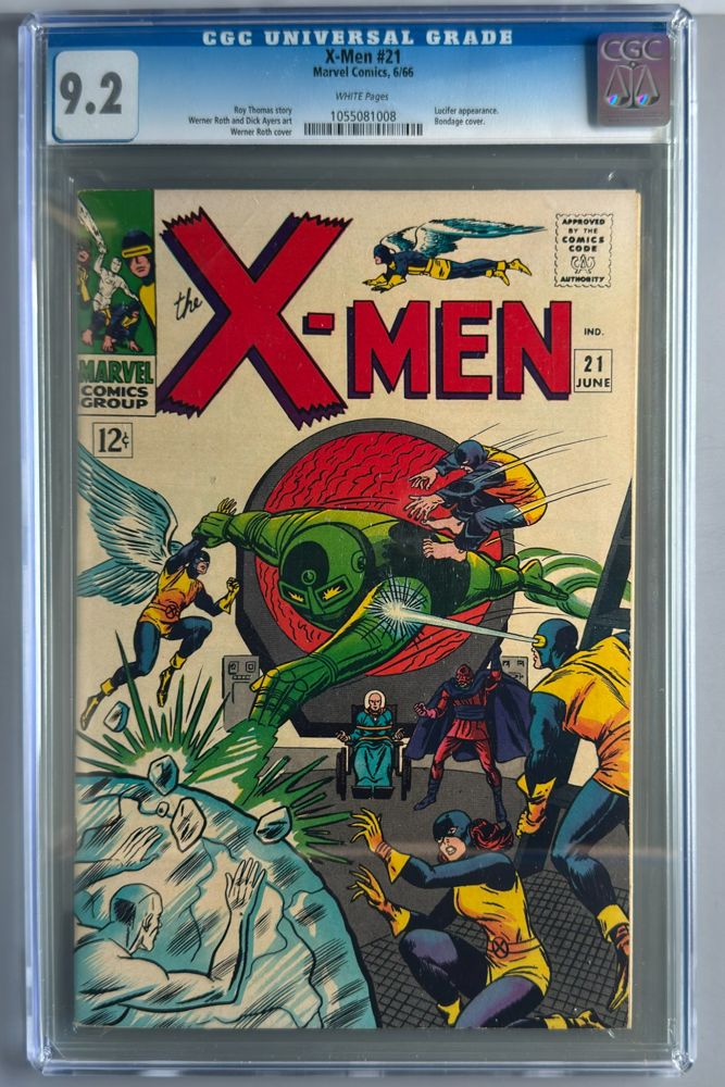 X-Men #21 CGC 9.2 White Pages front cover and CGC label
