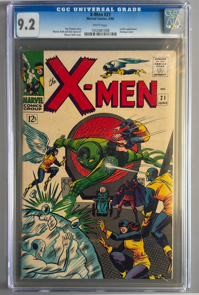 X-Men #21 CGC 9.2 White Pages front cover and CGC label