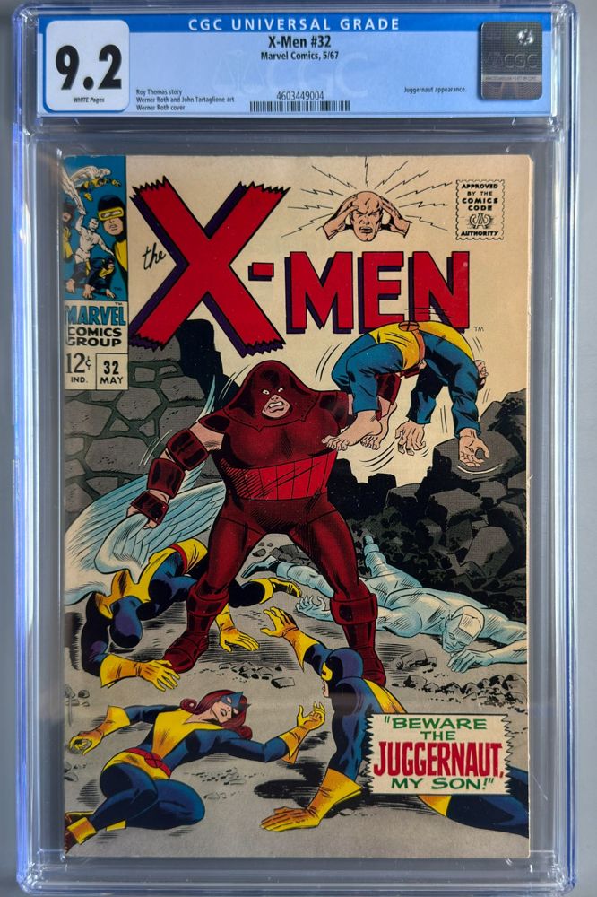 X-Men #32 CGC 9.2 White Pages front cover and CGC label